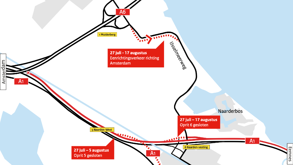 Oprit 5 open voor verkeer richting Amsterdam